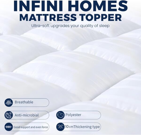 Infini Homes White Mattress Topper | 550GSM Microfiber Filling | Experience Luxurious Comfort and Support