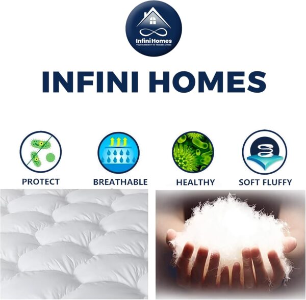 Infini Homes White Mattress Topper | 550GSM Microfiber Filling | Experience Luxurious Comfort and Support